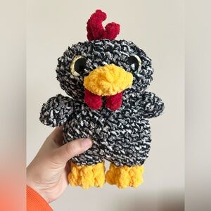 Crochet Chicken Black and White Spotted Plushie